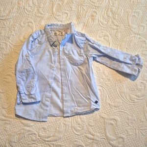 Zara boys size 18-24 months blue and white stripe button down shirt VGUC